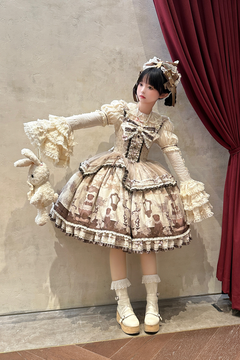 Briana Bear Print Dream Doll Lolita Dress + Jsk + Skirt + Shirt + Petticoat