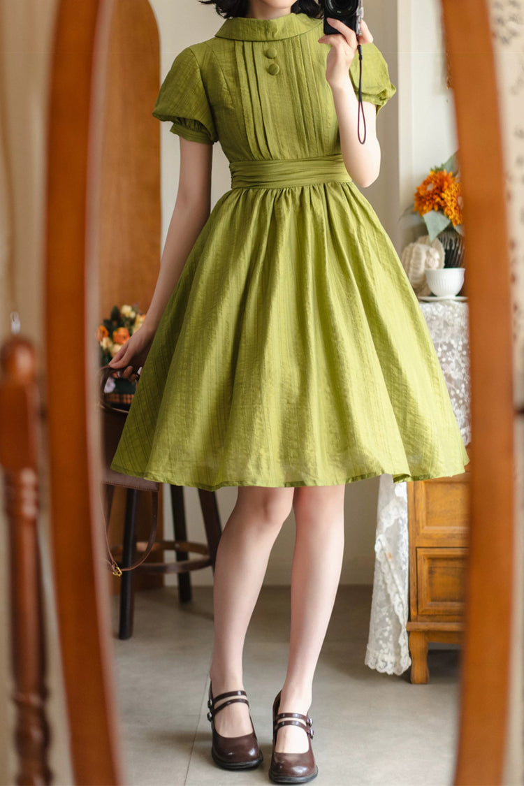 Green [forest Gallery] High Collar Short Lantern Sleeves Pastoral Style Classic Lolita Dress