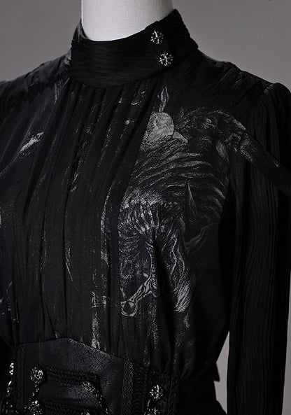 [pre-order Deadline: June 8] Phantom Knight Dark Gothic Prince Waist Button Detail Black Top