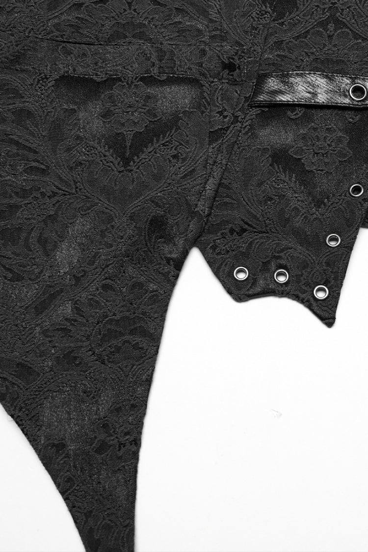 Black Lapel V-neck Sleeveless Jacquard Buckle Gothic Vest