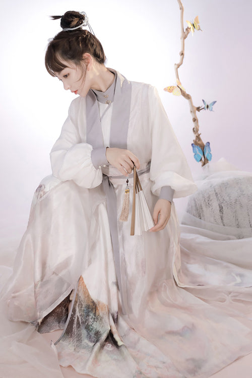 Beige Original Chinese Style Ink Printing Classic Lolita Hanfu Dress Full Set