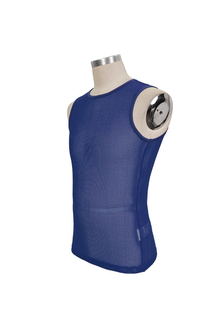 Blue Elasticity Perspective Rhombus Net Yarn Sleeveless Gothic T-shirt