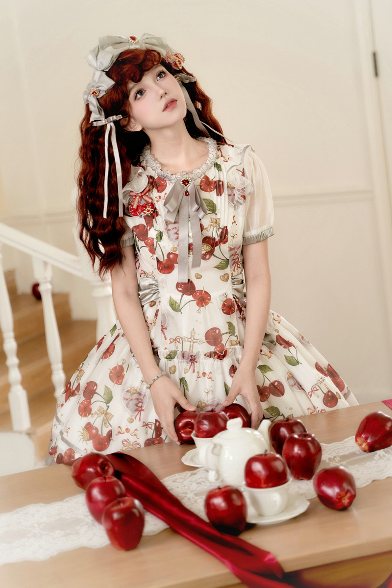 Retro Antique Cherry Sweet Lolita Dress + Jumper Skirt