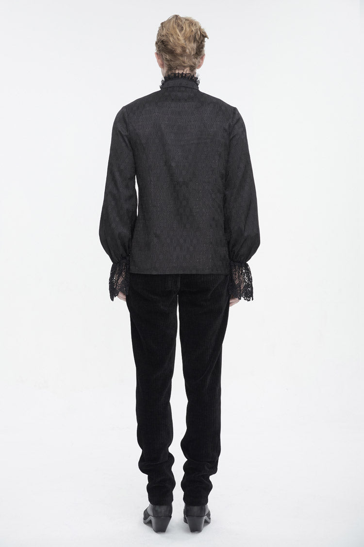 Black Stand Collar Puff Sleeved Lace Splice Gothic Shirt