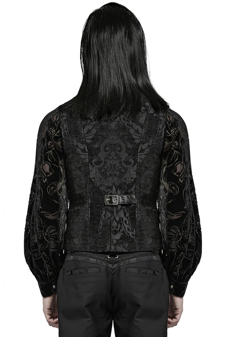 Stand Collar Jacquard Print Stitching Metal Ring Decoration Gothic Vest 2 Colors