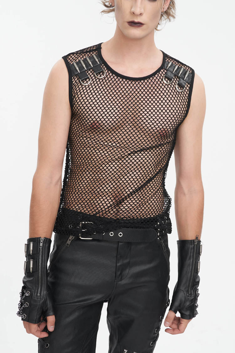 Black Round Collar Mesh Gothic Vest