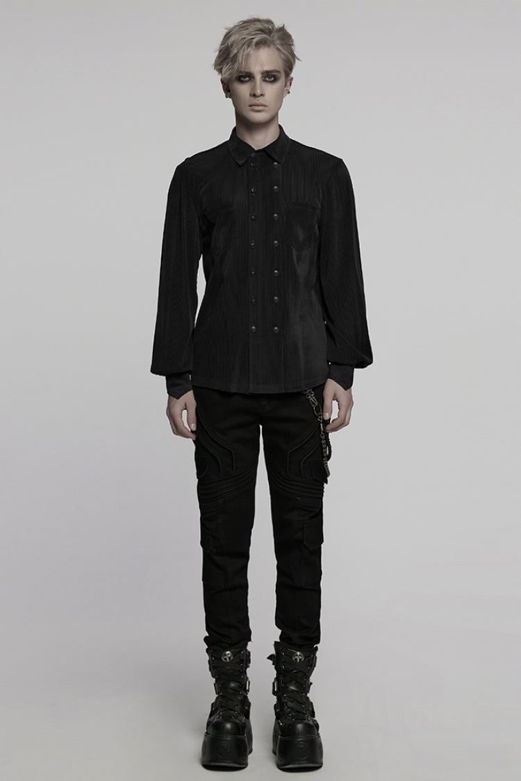 Black Double-breasted Long Puff Sleeves Gothic Blouse