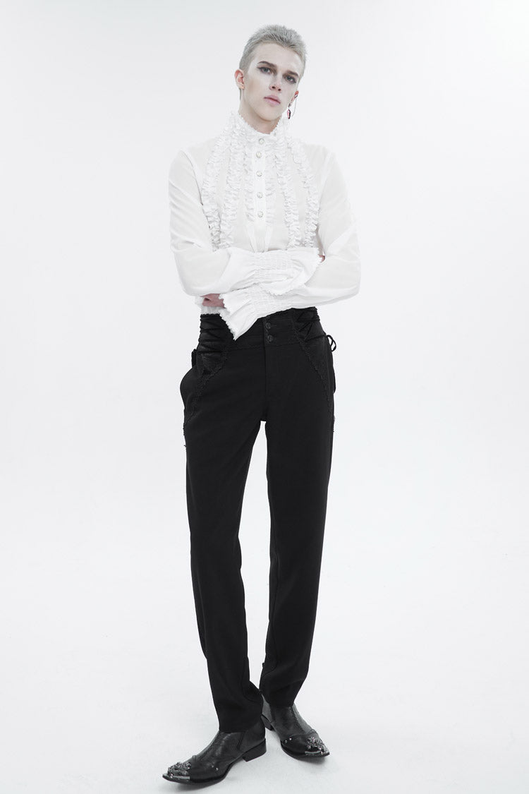 White Irregular Stand Collar Puff Sleeved Ruffled Gothic Shirt