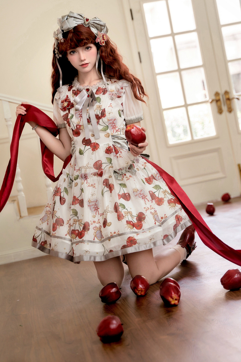 Retro Antique Cherry Sweet Lolita Dress + Jumper Skirt