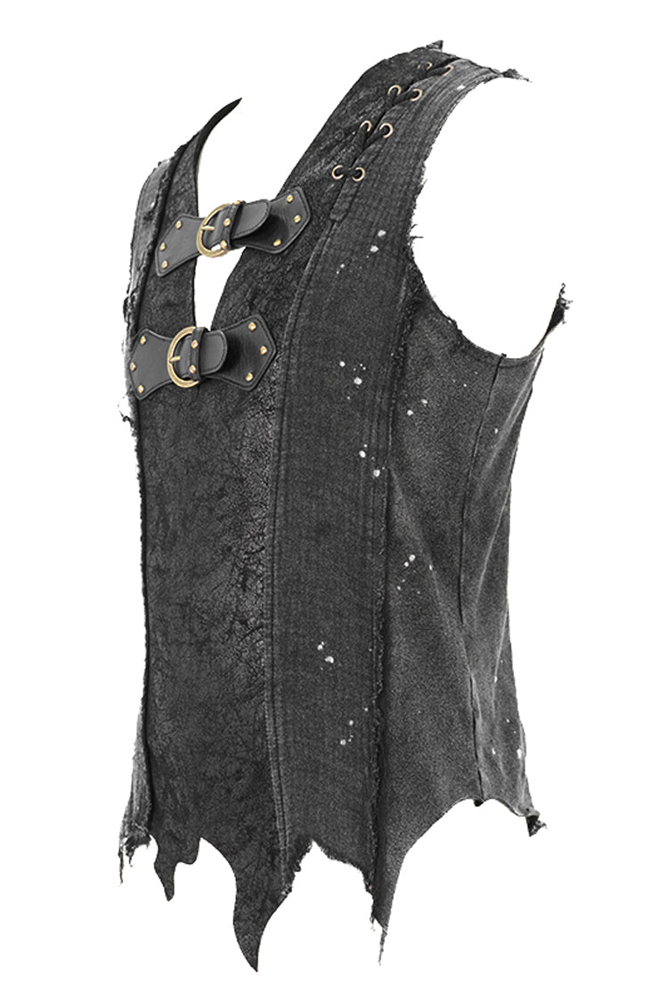 Black V-neck Sleeveless Ripped Buckle Straps Gothic Vest