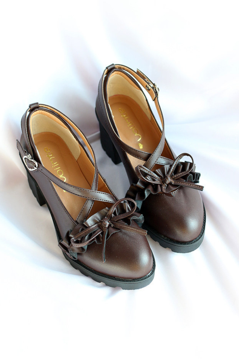 Ruffled Cross Design Lolita Shoes