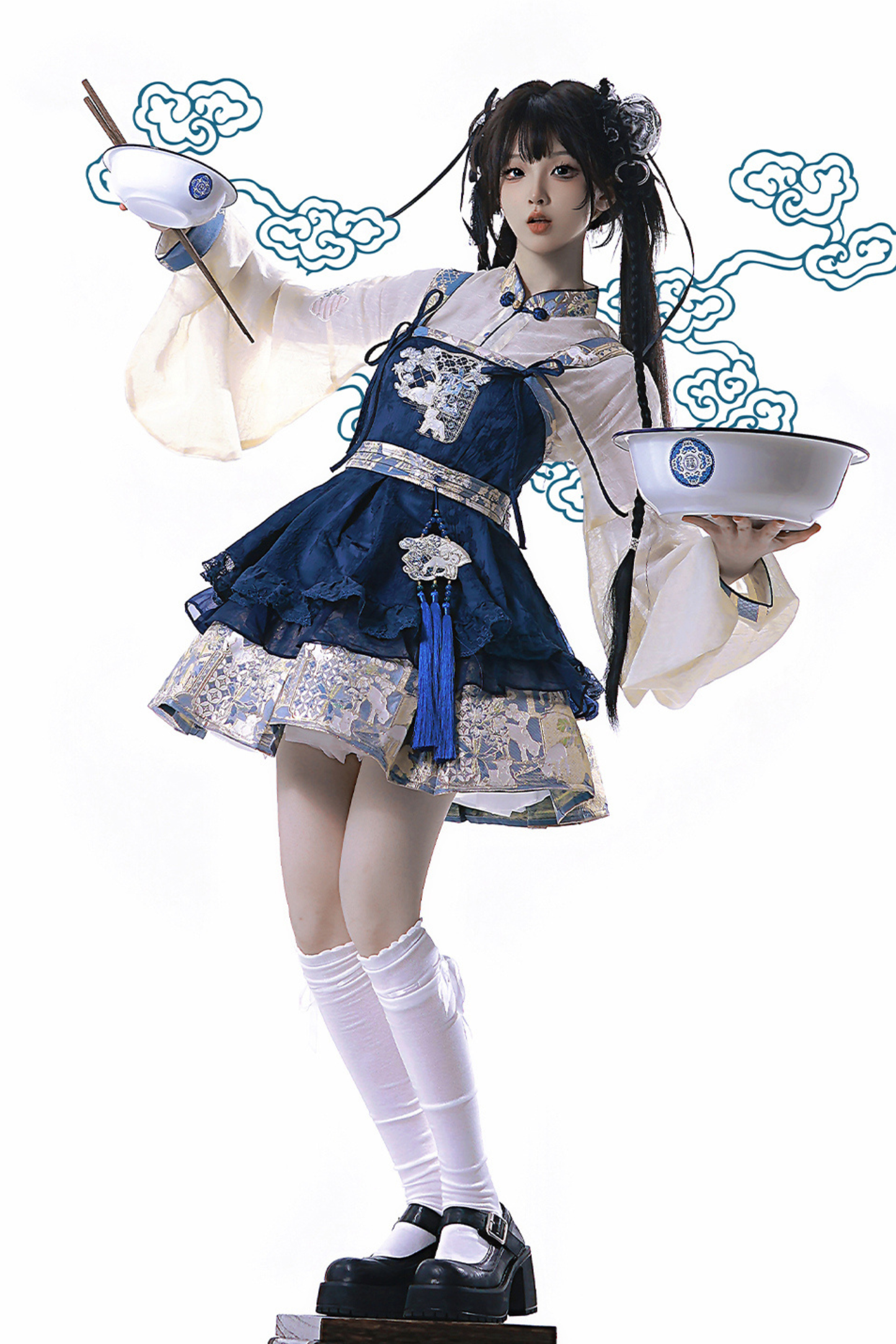 Chinese-style Suspender Skirt + Shirt + Accessories