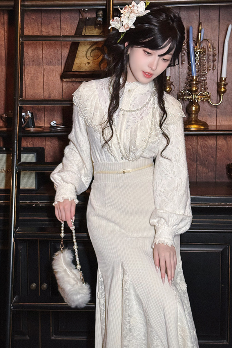 Moonlight Lace Knit Top + Long Skirt