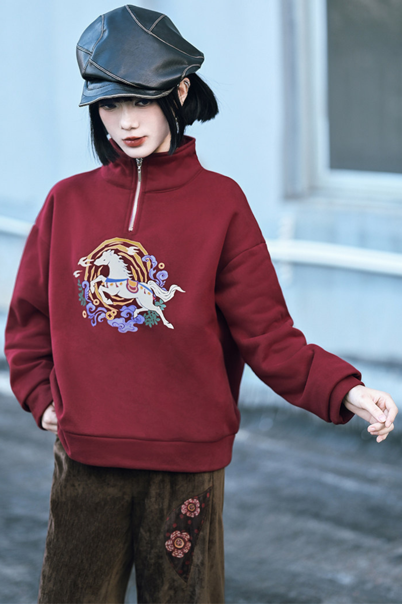 Retro Chinese-style Mode Zip Neck Top