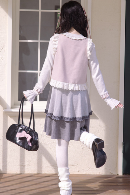 Ballet Tiered Knit Dress + Vest
