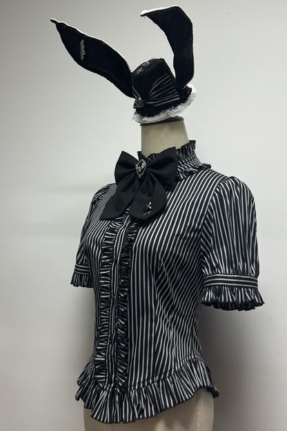 [pre-order Deadline: March 20] Rabbit Gothic Vampire Lolita Skirt + Striped Shirt + Hat