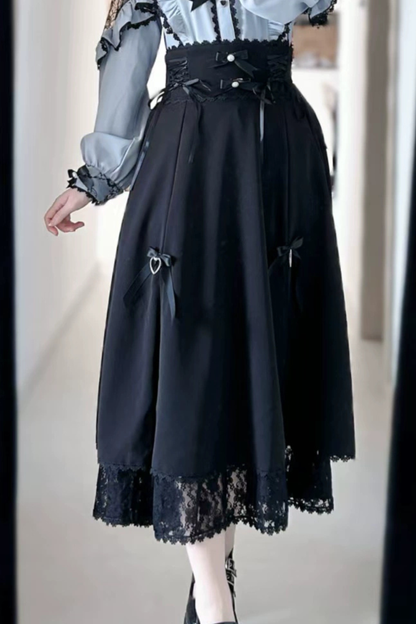 French Lace Trim Shirt + Long Skirt