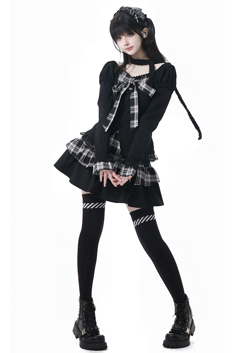 Plaid Ribbon Top + Skirt