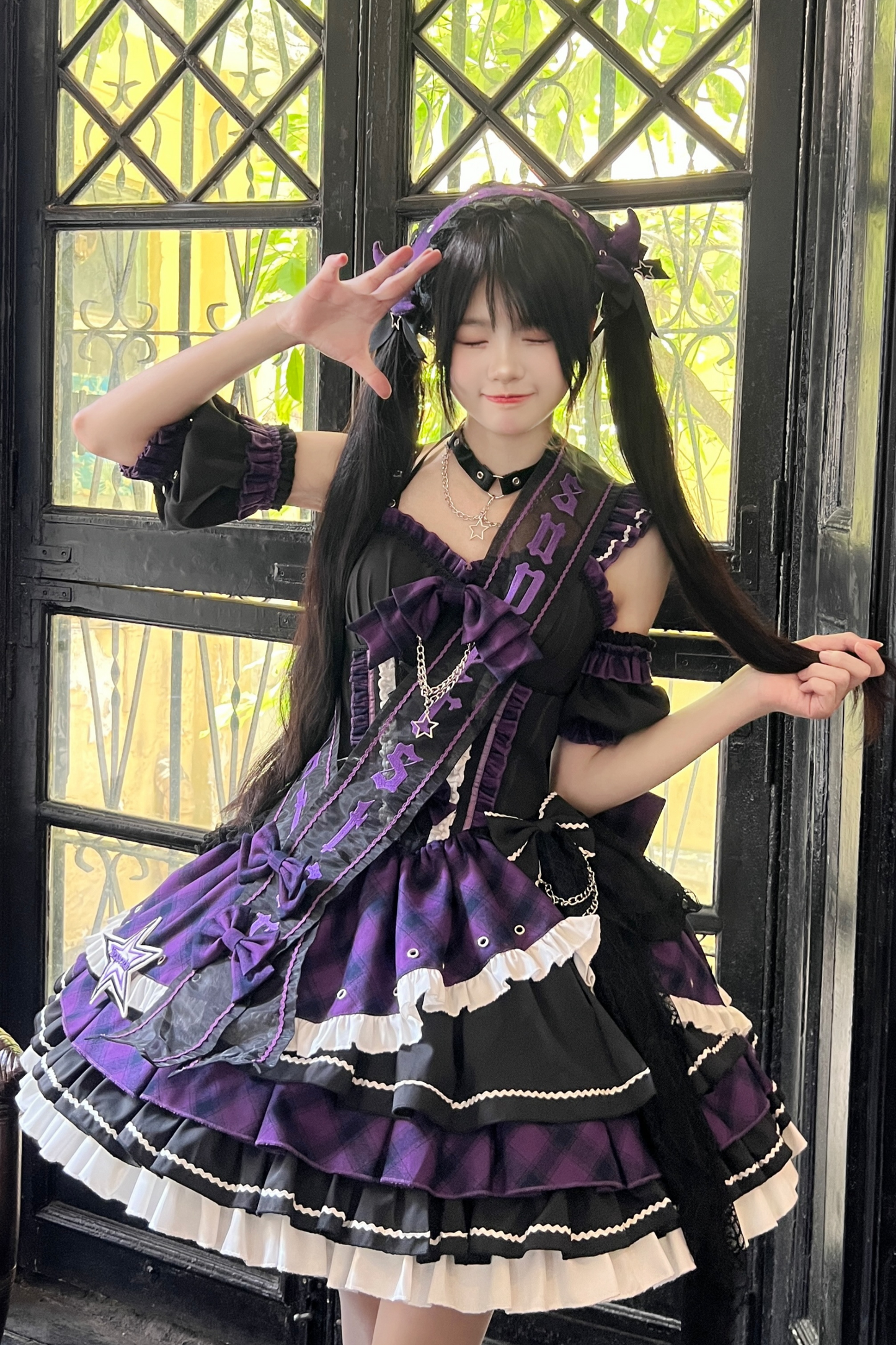 Dark Series Plaid Lolita Dress + Headband + Tail