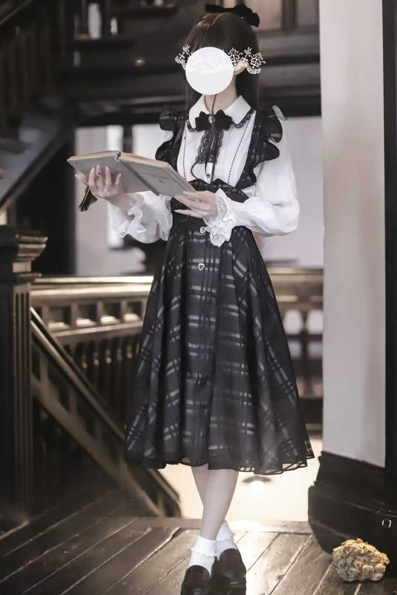 Long Checked Sass Skirt + Shirt + Ribbon