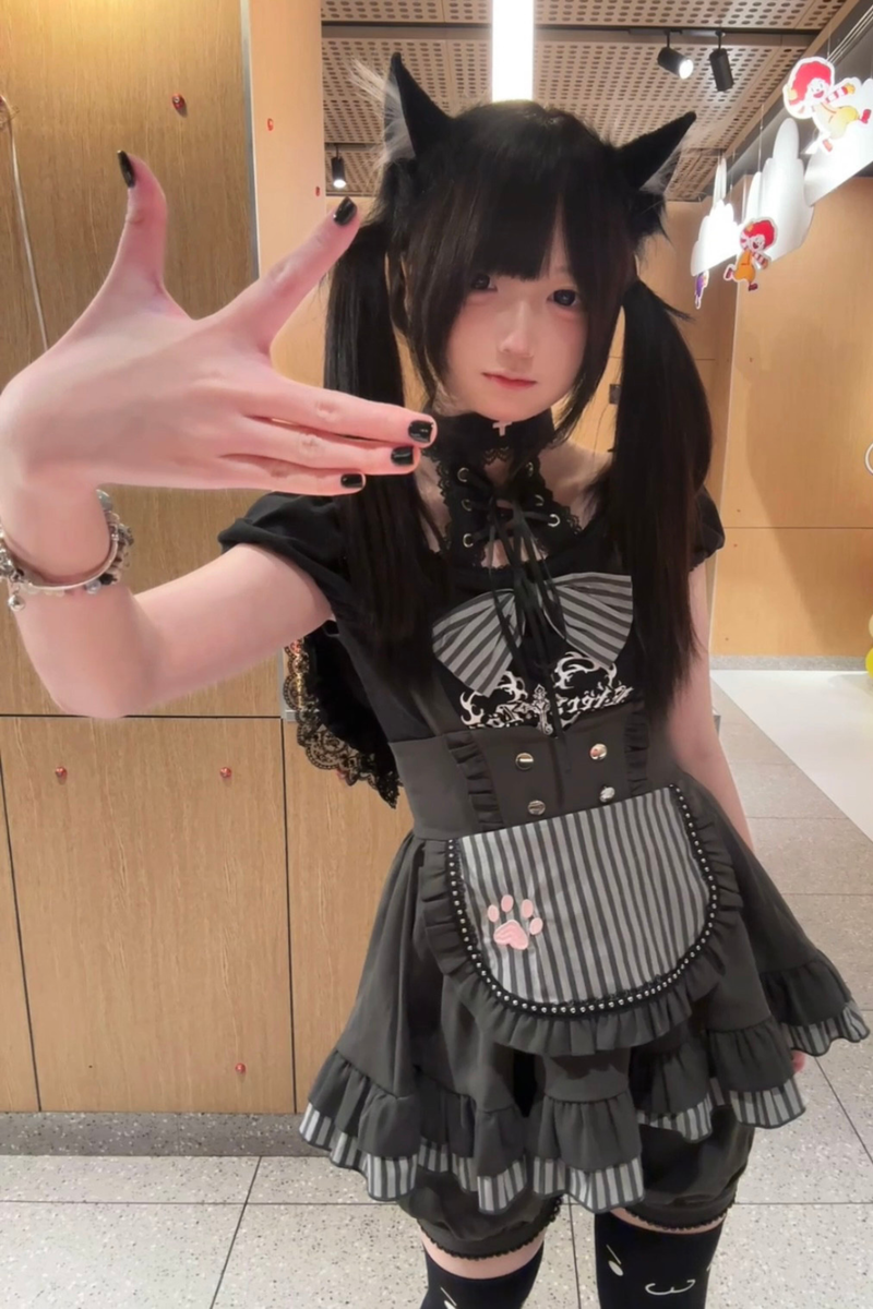 Cat Puff Sleeve Top + Suspender Skirt + Pants + Hat