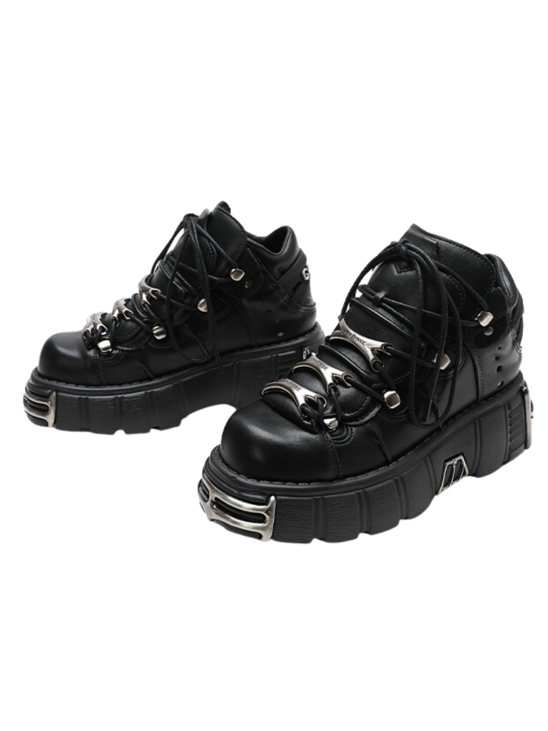 Dark Punk Retro Leather Metal Power Sole Sneaker Shoes