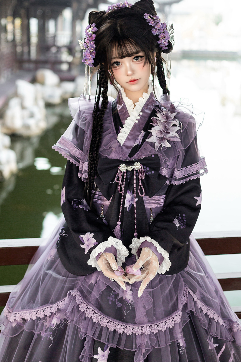 Chinese-style Purple Dress + Outer Dress + Long Skirt