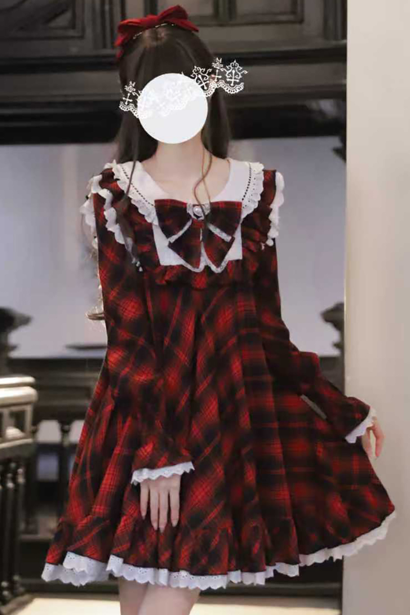 Berry Mousse Girly Plaid Dress
