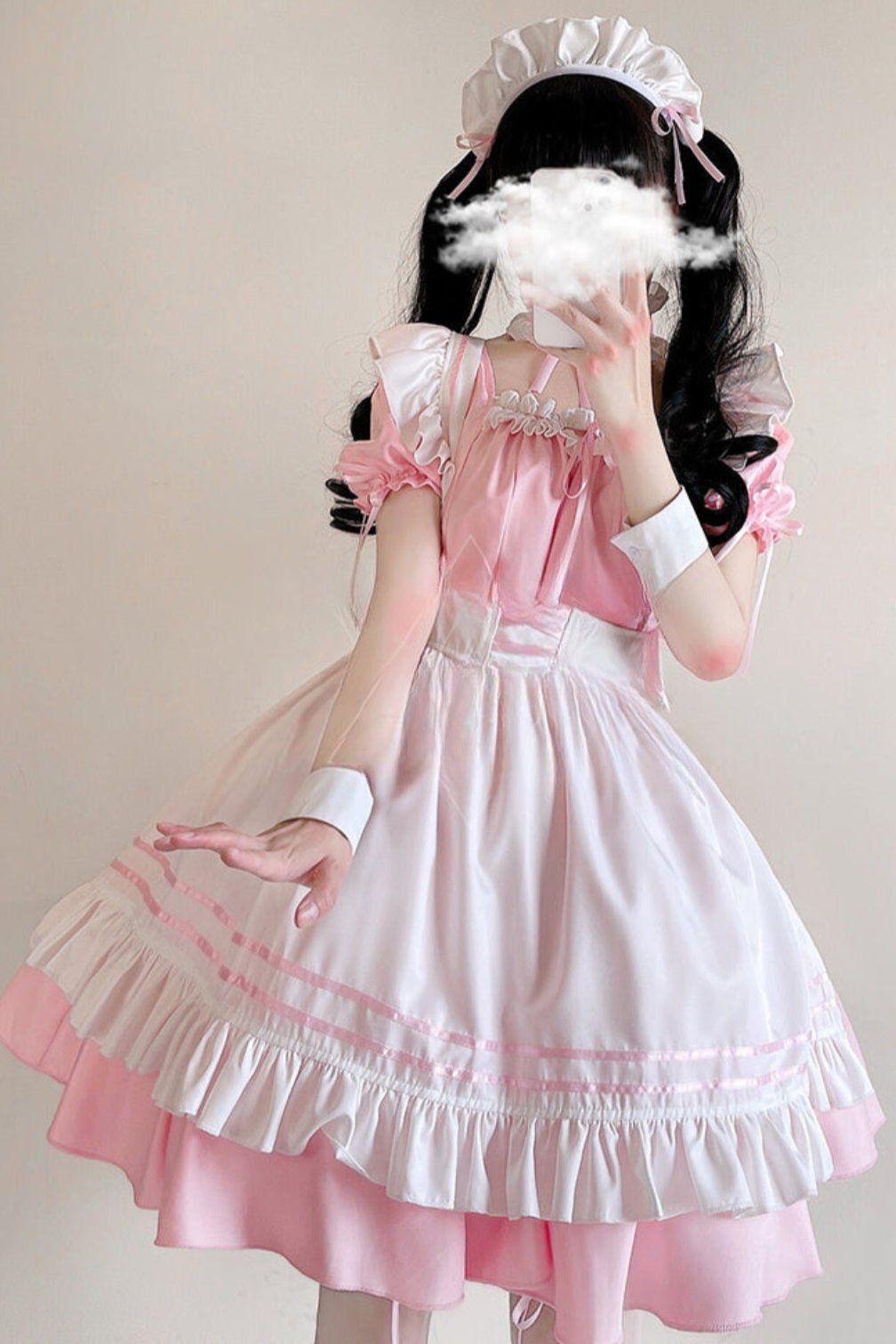 Short Sleeve Pink Maid Dress Set