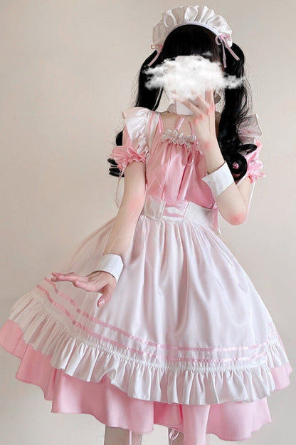 Short Sleeve Pink Maid Dress Set