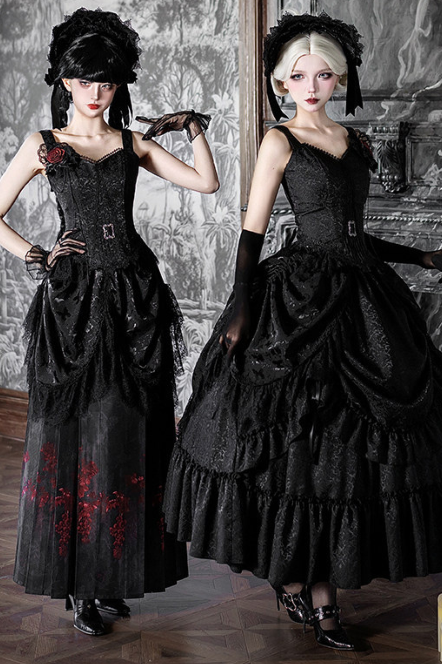 Gothic Corset Top + Short Coat + Hose + Curtain + Skirt + Flower + Bonnet