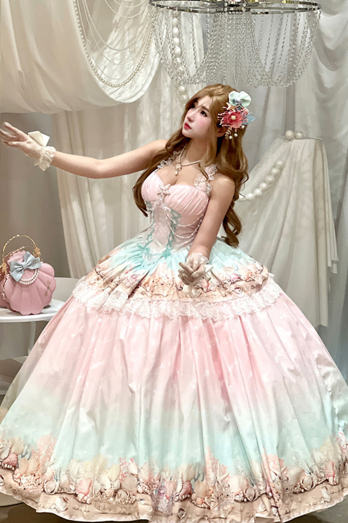 Gradient Bubble Halter Neck French Dress + Skirt