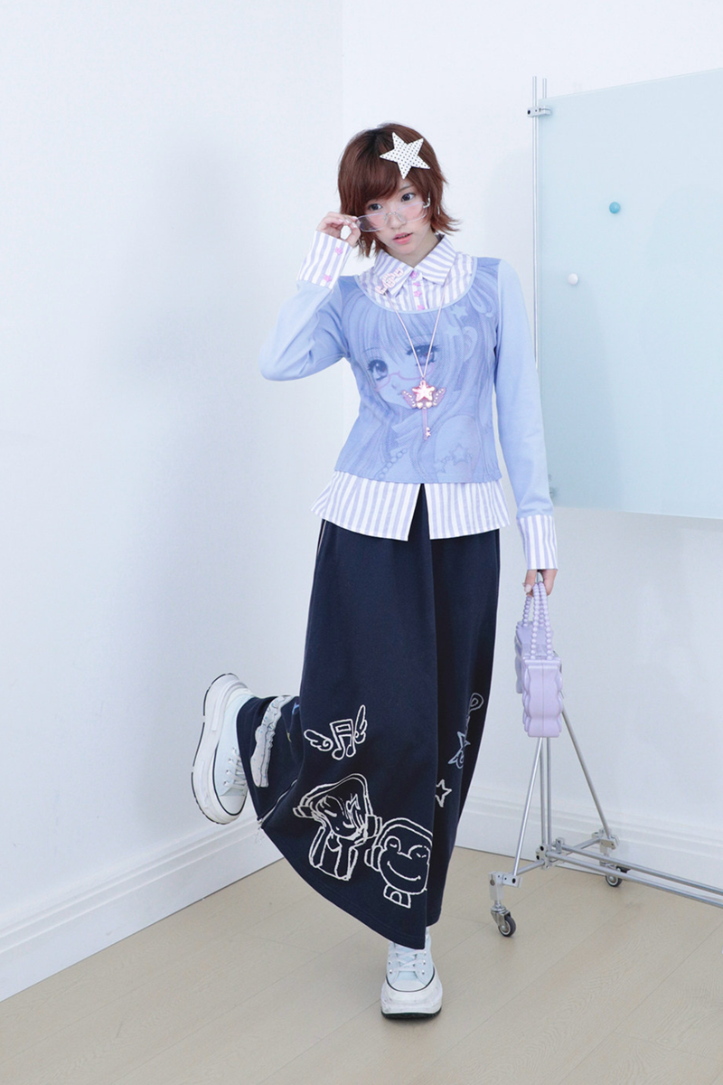 Anime Girl Striped Two Piece Top