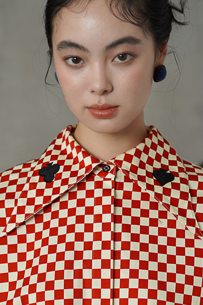 Retro Plaid Playing Card Design Blouse