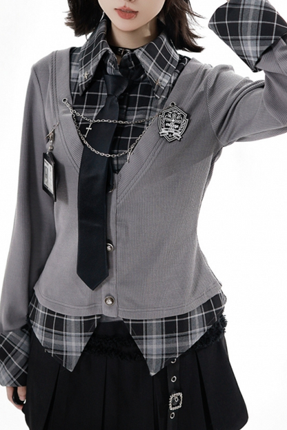 College Roll Up Shirt + Skirt + Tie