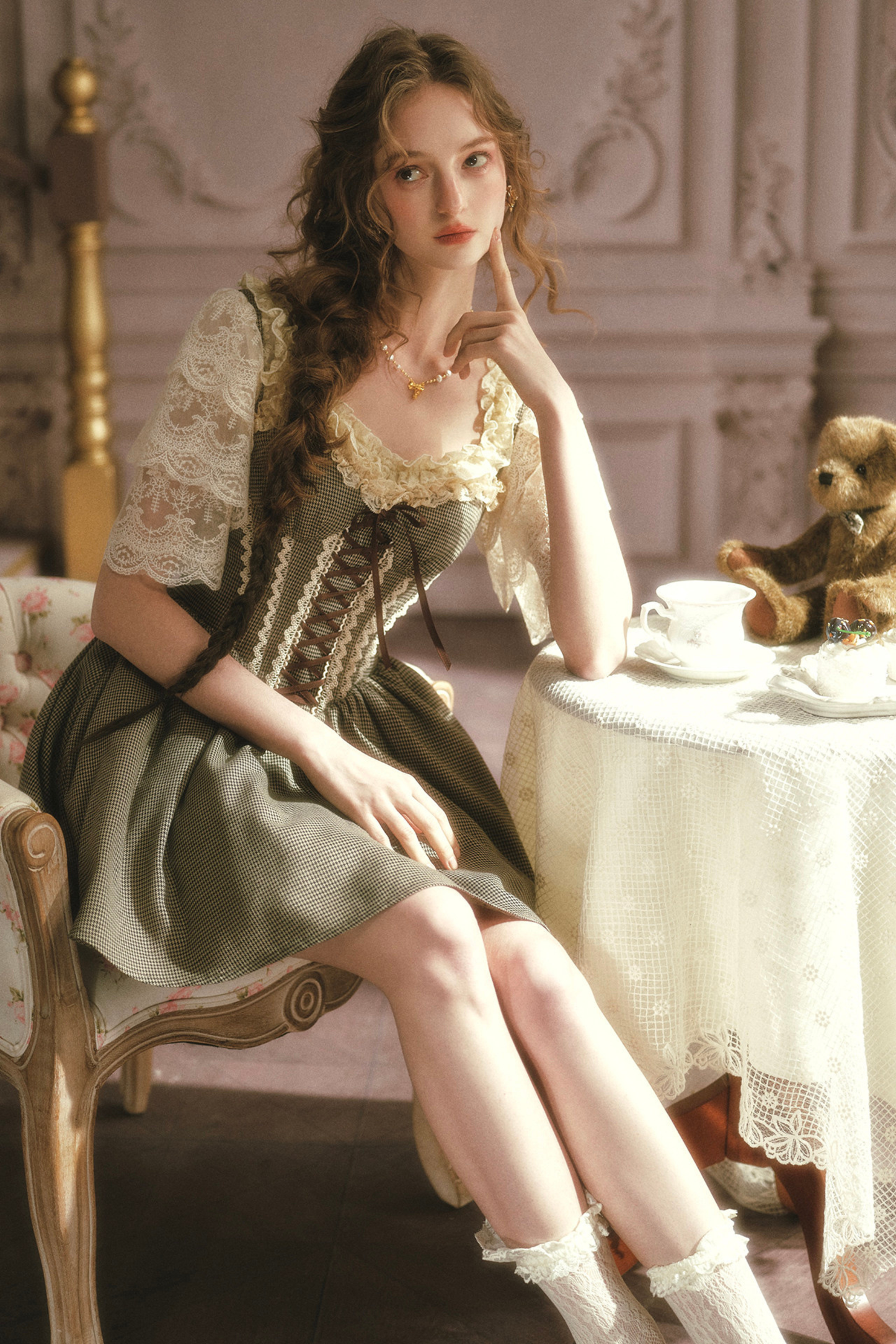 Lace Houndstooth Camisole Dress
