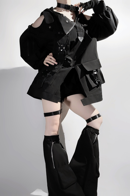 Dark Hooded Jacket + Shorts + Leg Covers