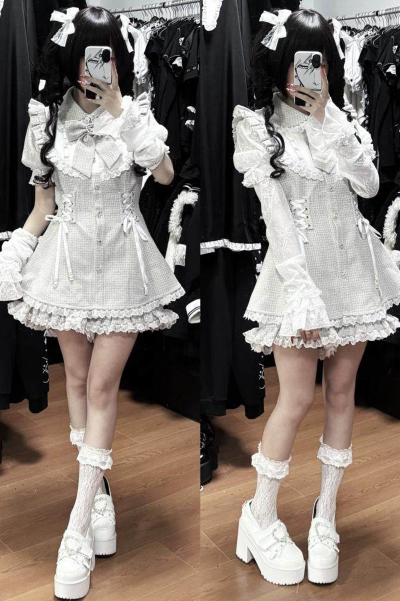 Lace-up Jirai Dress + Shorts + Sleeves + Brooch