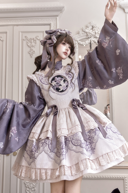 Chinese-style Stand Collar Jacket + Suspender Dress + Hairband
