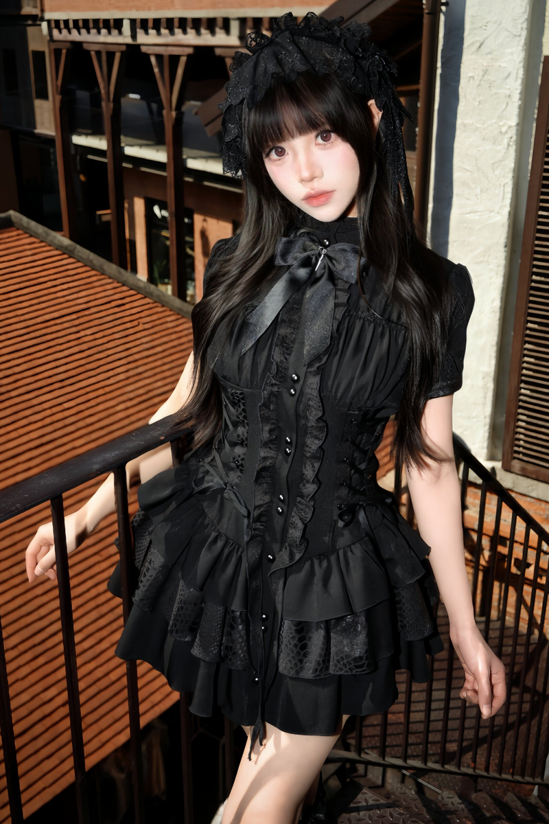Gothic Lace Waist Cinched Dress