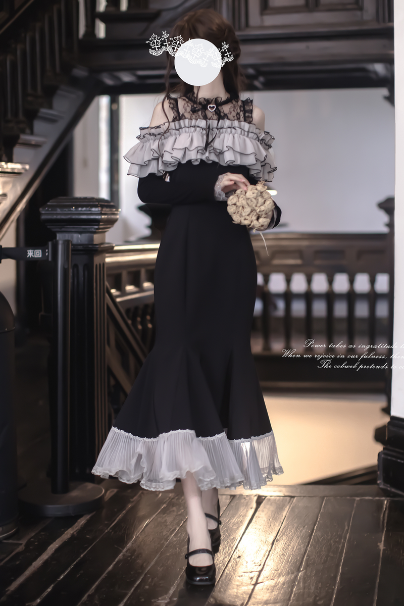 Voluminous Ruffle Off-shoulder Edge Fishtail Dress
