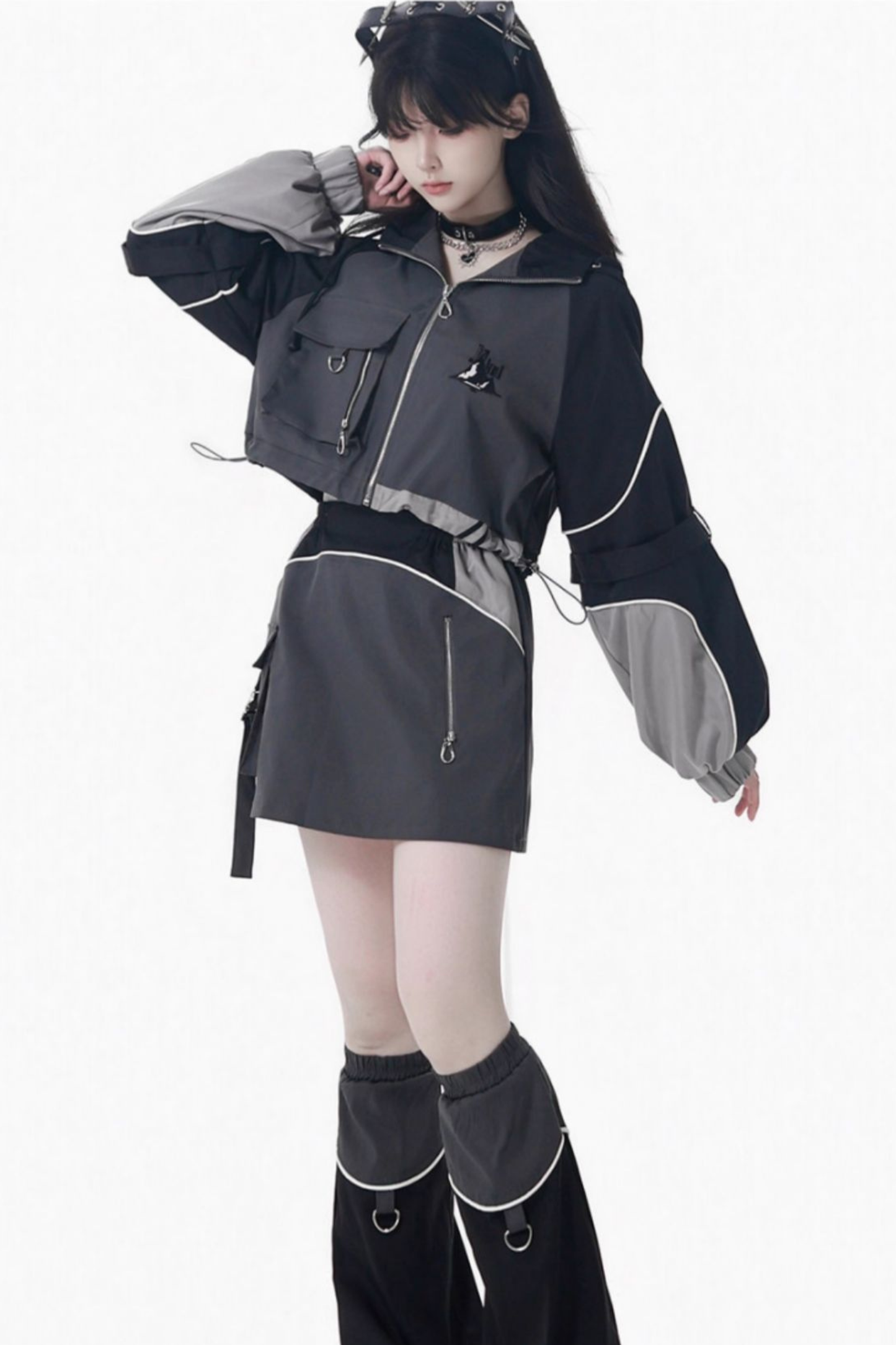 Mode Style Dark Jacket + Long Pants + Skirt + Leg Warmers