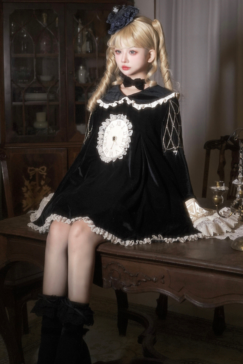 Black Cat Ruffle Clock Lolita Dress + Pumpkin Pants