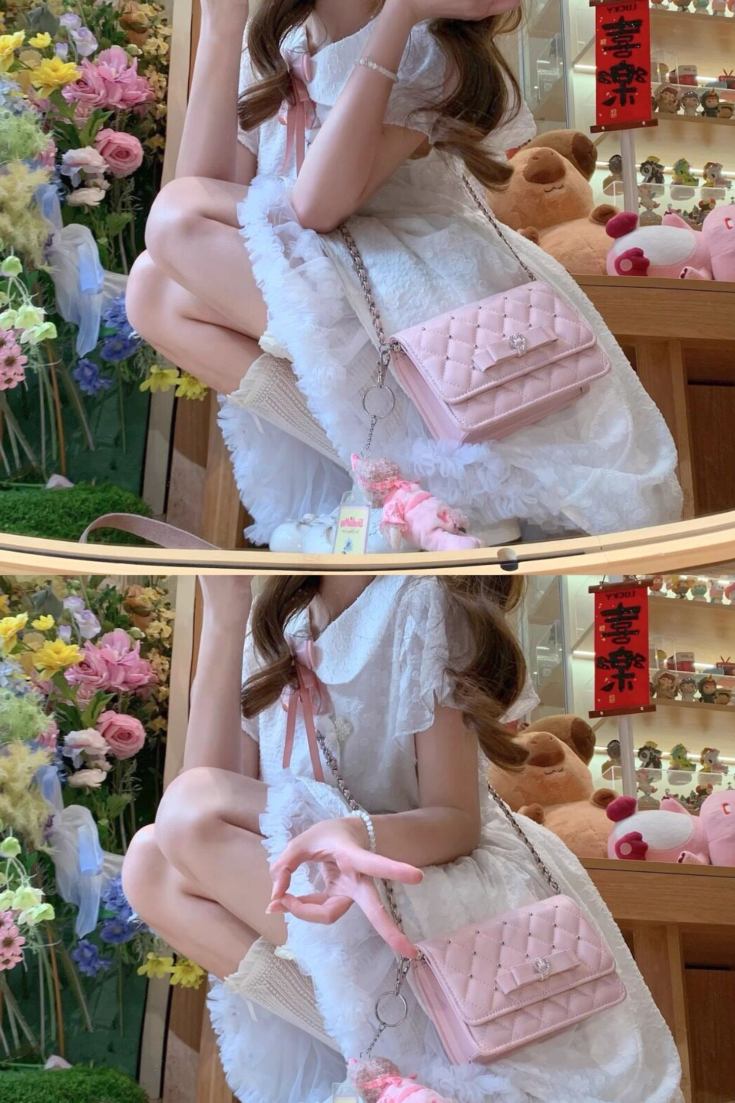 Rhinestone Bow Chain Bag