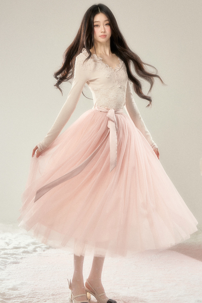Noble French Lace Top + Flare Tulle Skirt