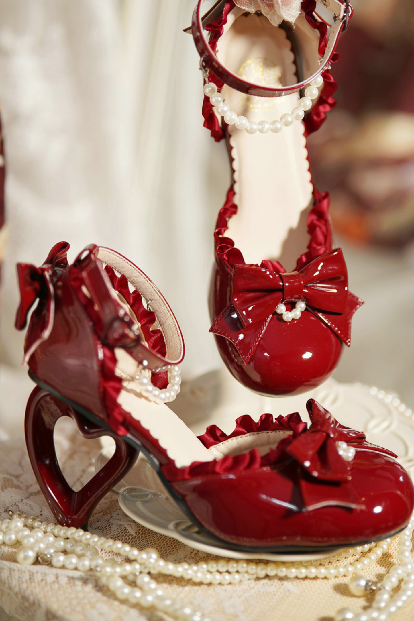 Heart Love Lollita Pearl Peach Heels