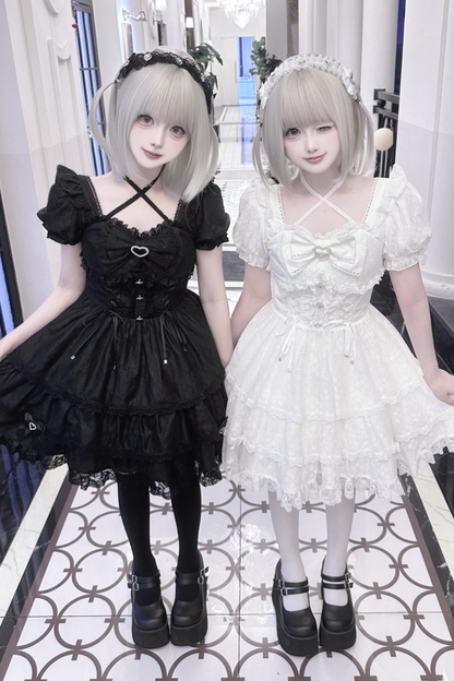 Sweet Girly Lace Ribbon Dress + Clip