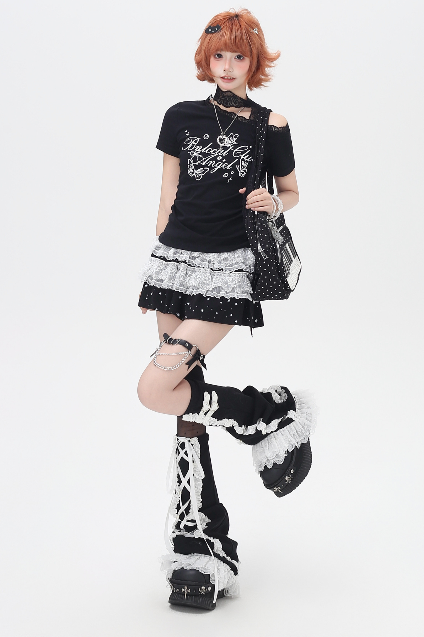 Lace Design One Shoulder Slim Top