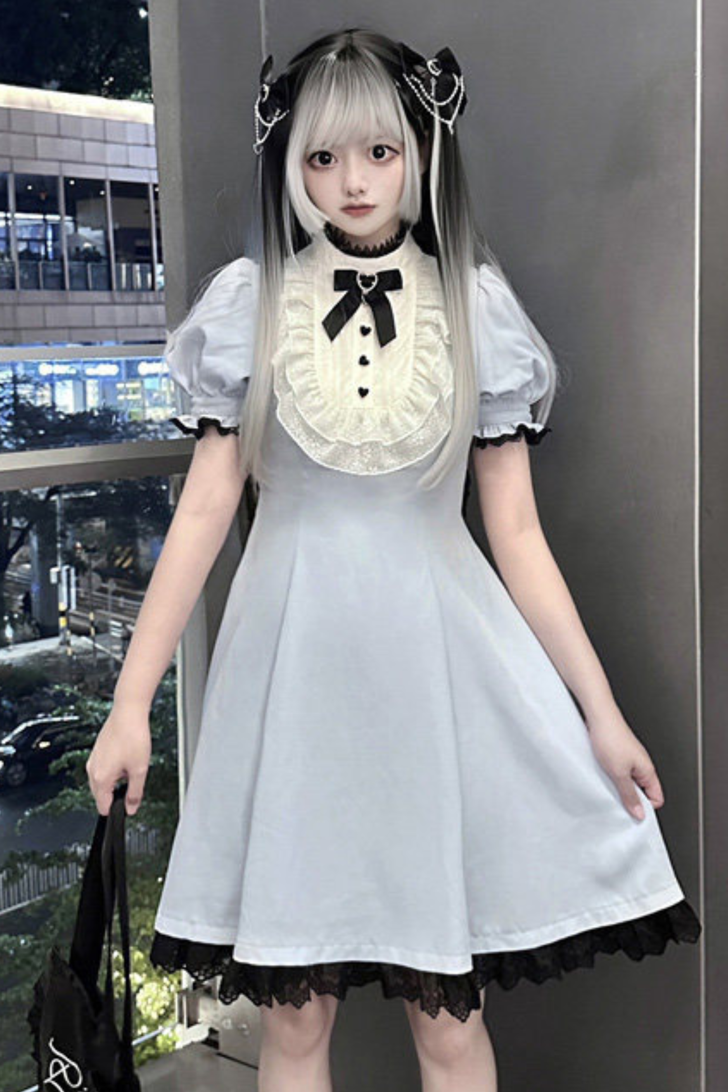 Lace Puff Sleeve Dress + Ribbon Clip