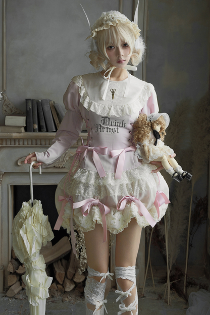 Drawstring Gothic Sweet Tops + Tiered Skirt